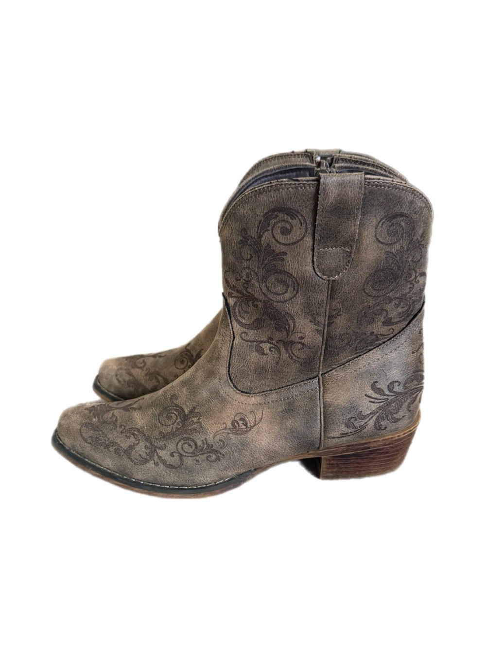 Women's Roper short stuff Taupe Embroidered Western Ankle Boots size 9.5